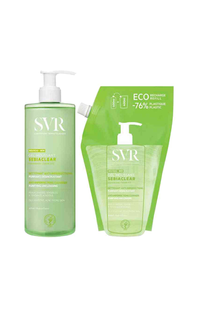 Gel moussant nettoyant & recharge - Sebiaclear - Peaux mixtes à grasses - 2 x 400 ml