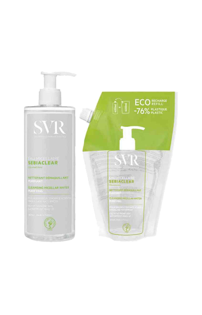 Eau micellaire & recharge - Sebiaclear - Peaux grasses & acnéiques  - 2 x 400 ml