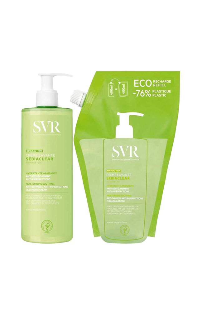 Crème nettoyante & recharge - Sebiaclear - Peaux grasses déshydratées ou fragilisées - 2 x 400 ml
