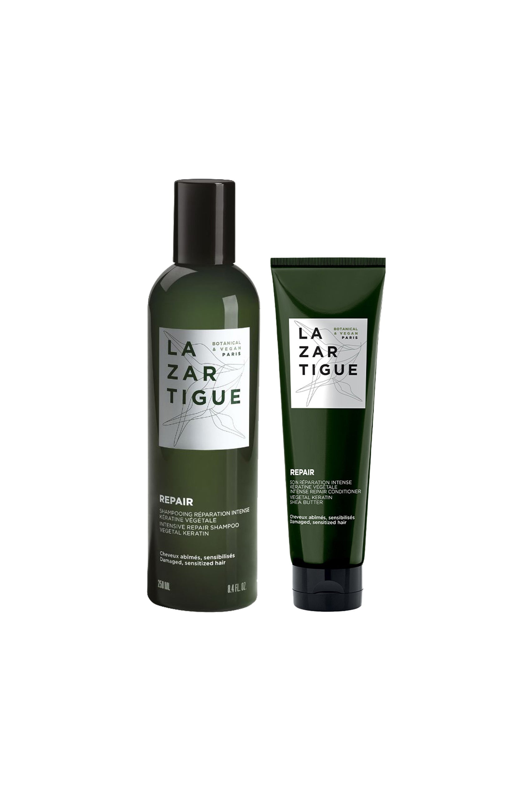 Shampoing & après-shampoing réparateur - Kératine végétale - Cheveux abimés & sensibles