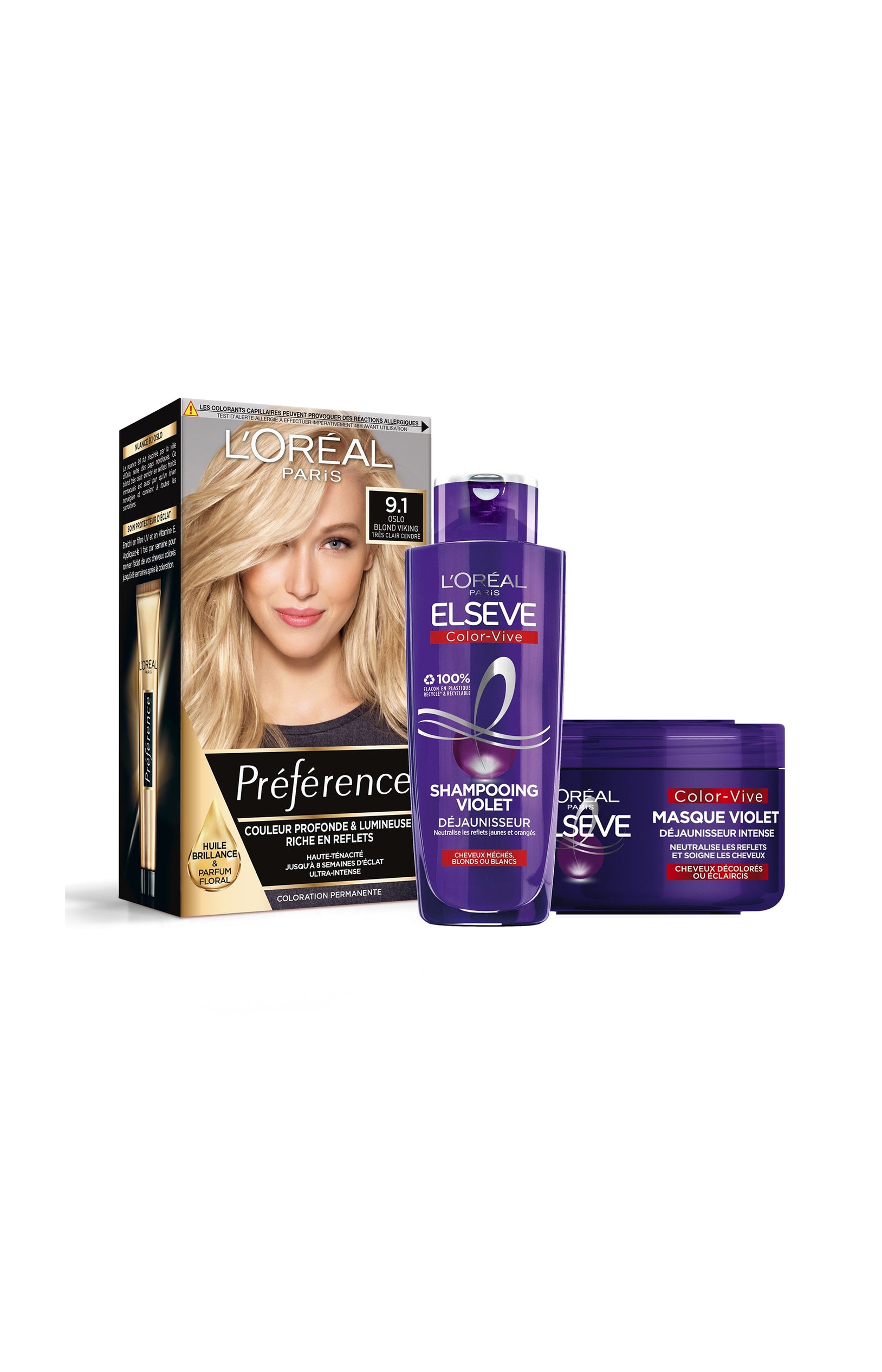 Routine cheveux blonds éclaircis - Shampoing & masque violets - 2 produits