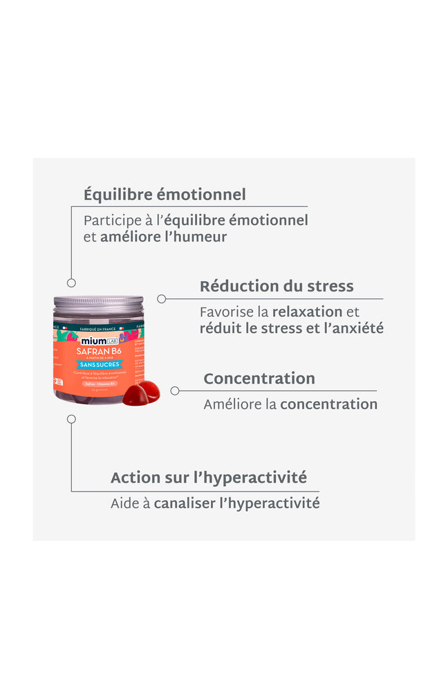 Gummies concentration & relaxation - Safran B6 - Sans sucres - Fraise - Enfant - 21 jours