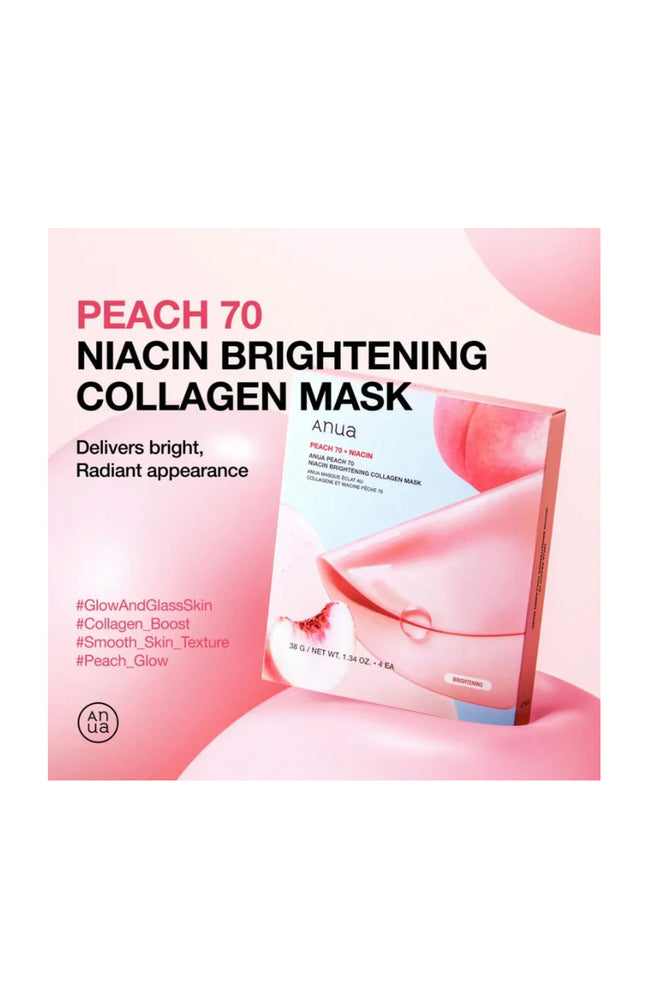 Masques tissu illuminateurs - Niacinamide & pêche - Visage - 4 unités