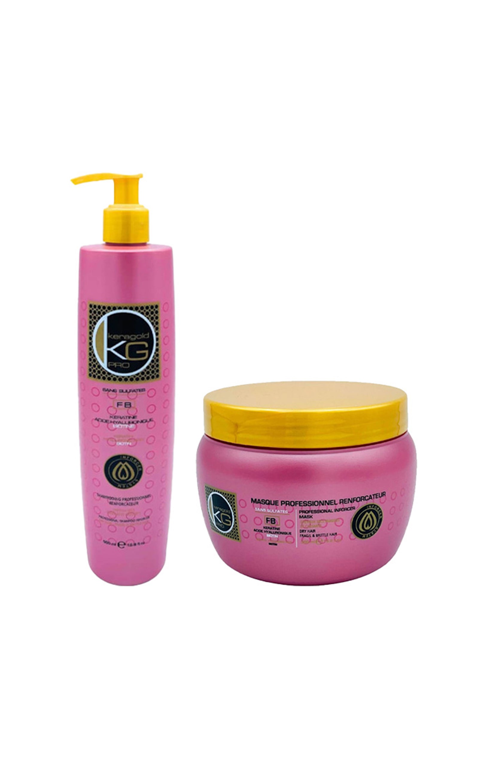 Shampoing & masque réparateurs - Kératine & acide hyaluronique - Cheveux abîmés - 2 x 500 ml - Keragold