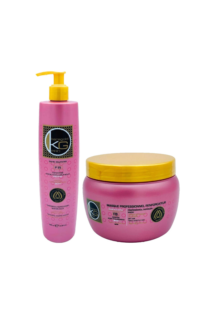 Shampoing & masque réparateurs - Kératine & acide hyaluronique - Cheveux abîmés - 2 x 500 ml - Keragold