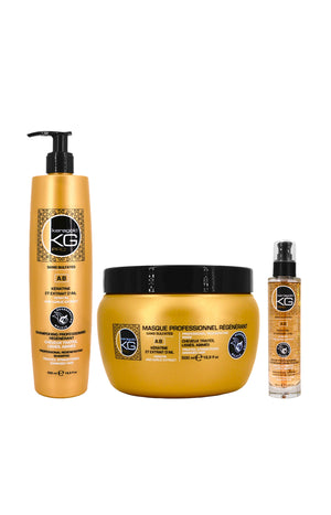 Routine régénérante - Kératine & extrait d'ail - Cheveux lissés & abîmés - 3 produits - Keragold