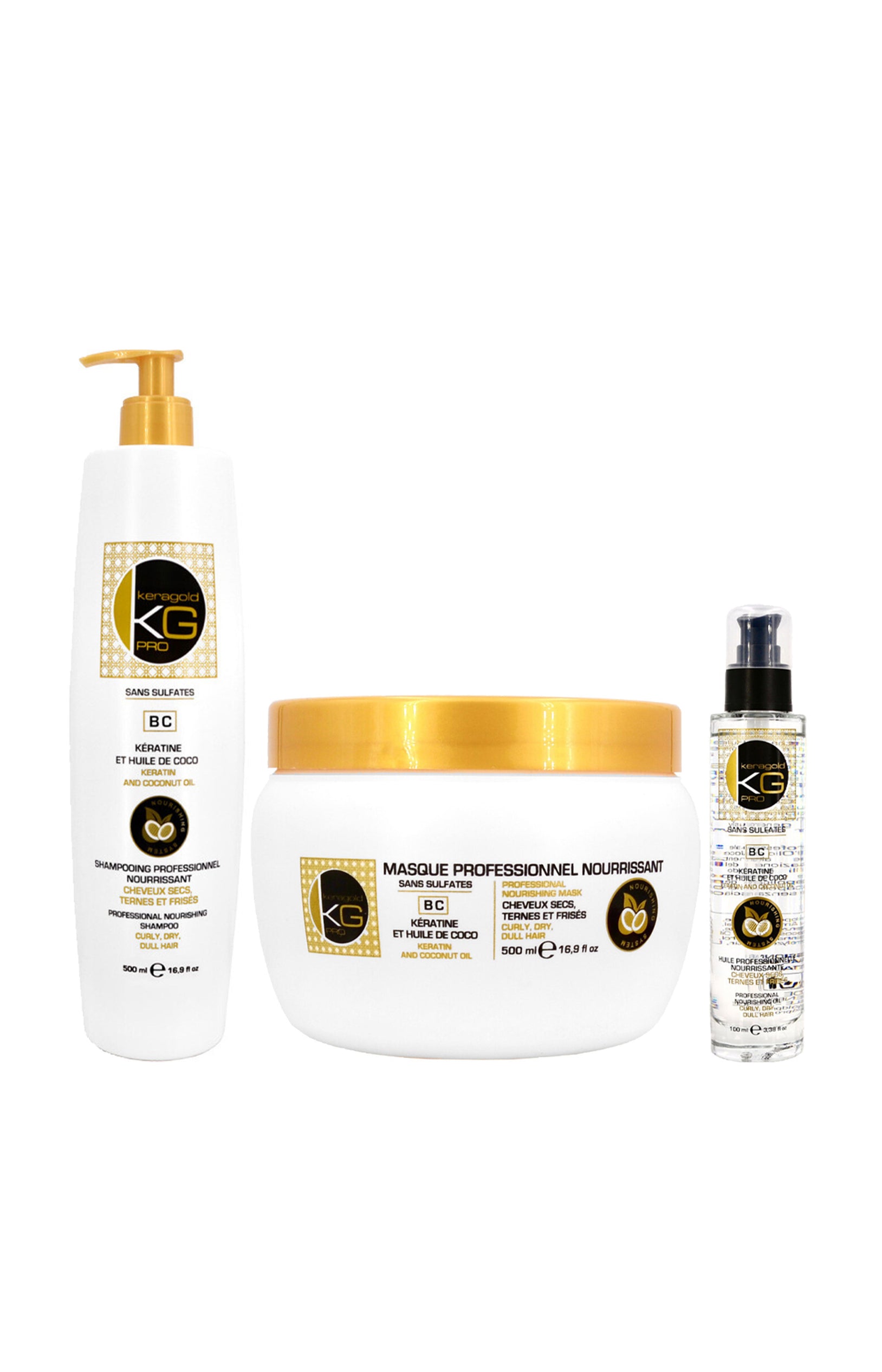 Routine nourrissante - Kératine & huile de coco - Cheveux secs, ternes & frisés - 3 produits - Keragold