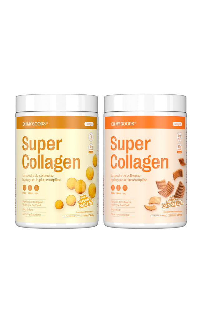 Poudre de collagène hydrolysée - Céréales miel & céréales cannelle - 2 produits