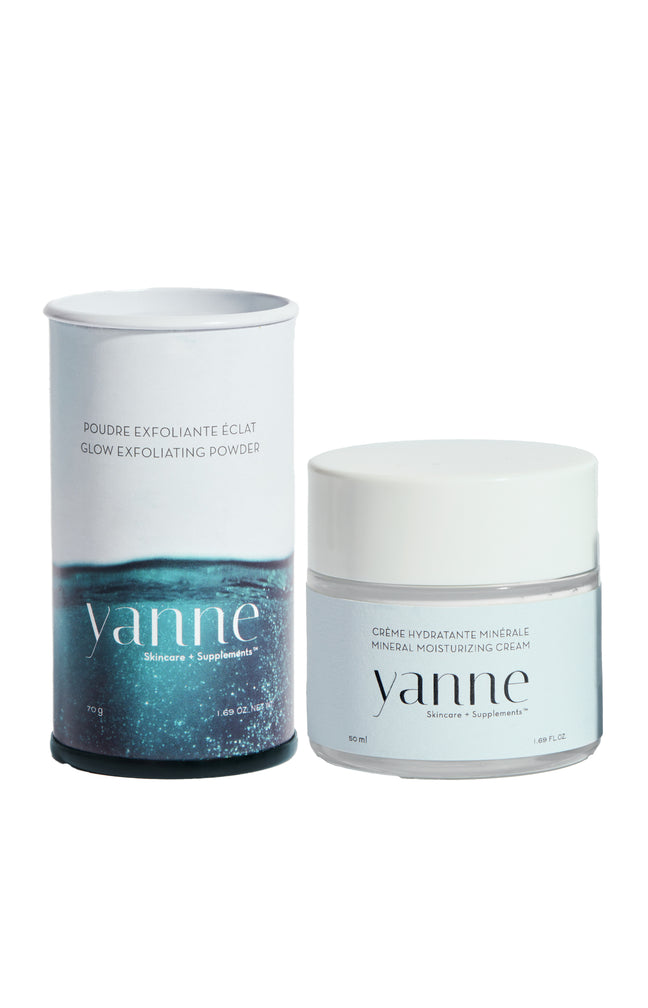 Poudre exfoliante & crème hydratante - Acide hyaluronique & magnésium marin - Visage