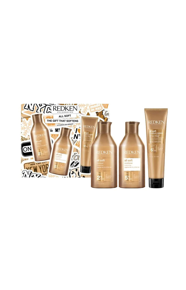 Coffret gamme All Soft Redken - Cheveux fragilisés - 3 produits