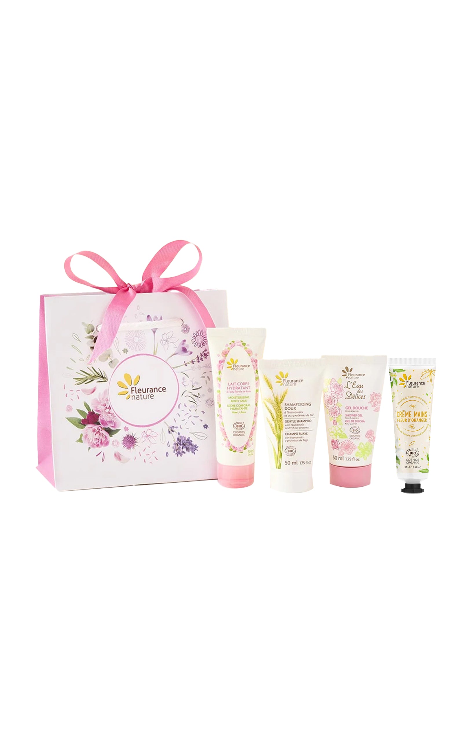 Coffret trio de voyage - Lait corps, shampoing & gel douche + 1 crème mains offerte