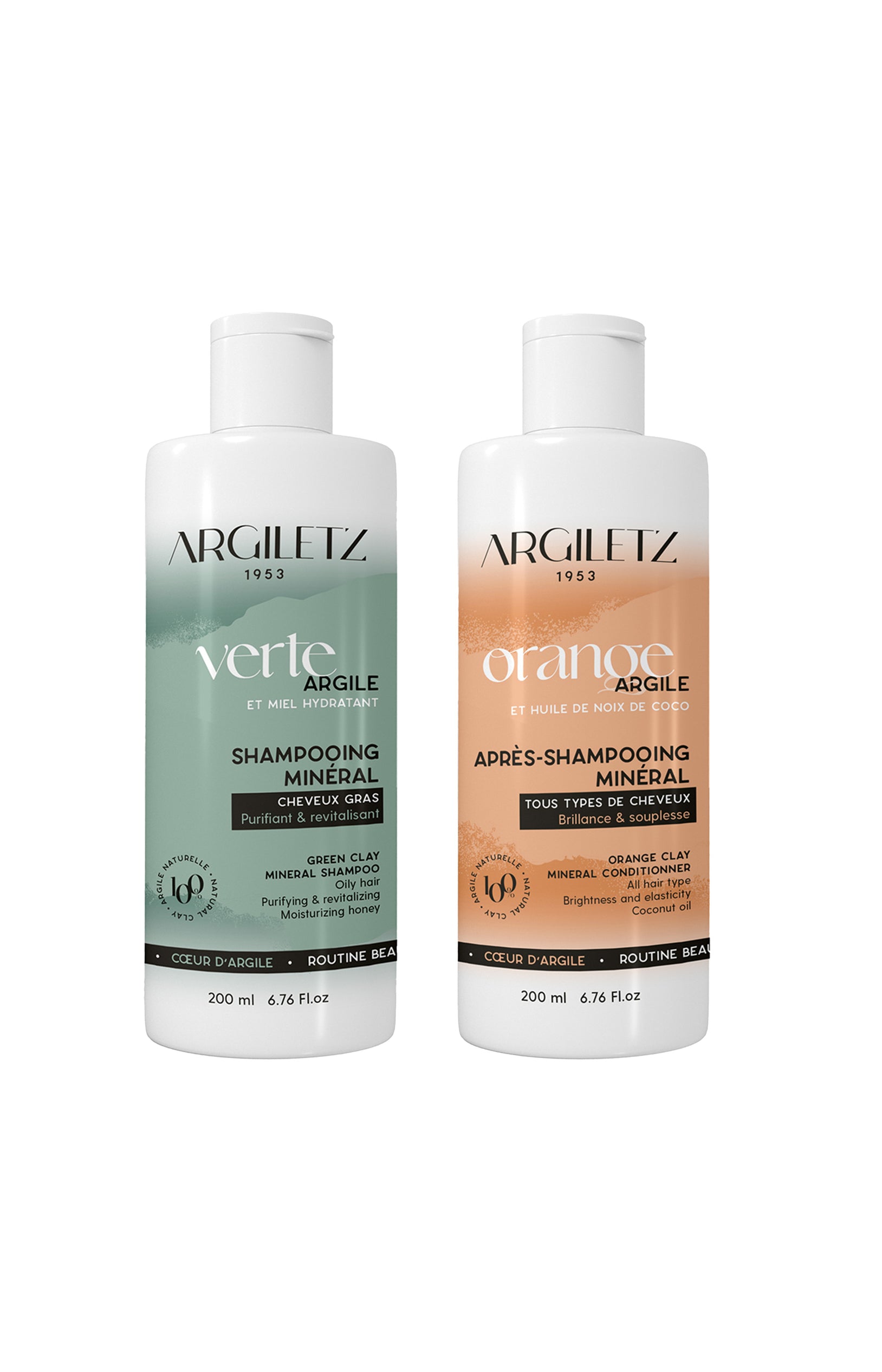 Shampoing argile vert & après shampoing argile orange - 2 x 200 ml