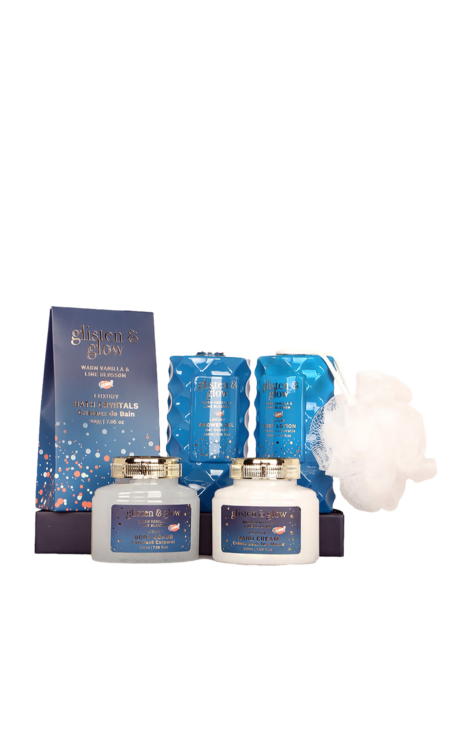 Coffret de bain - Glisten & glow - Bleu - Vanille & citron - 6 produits