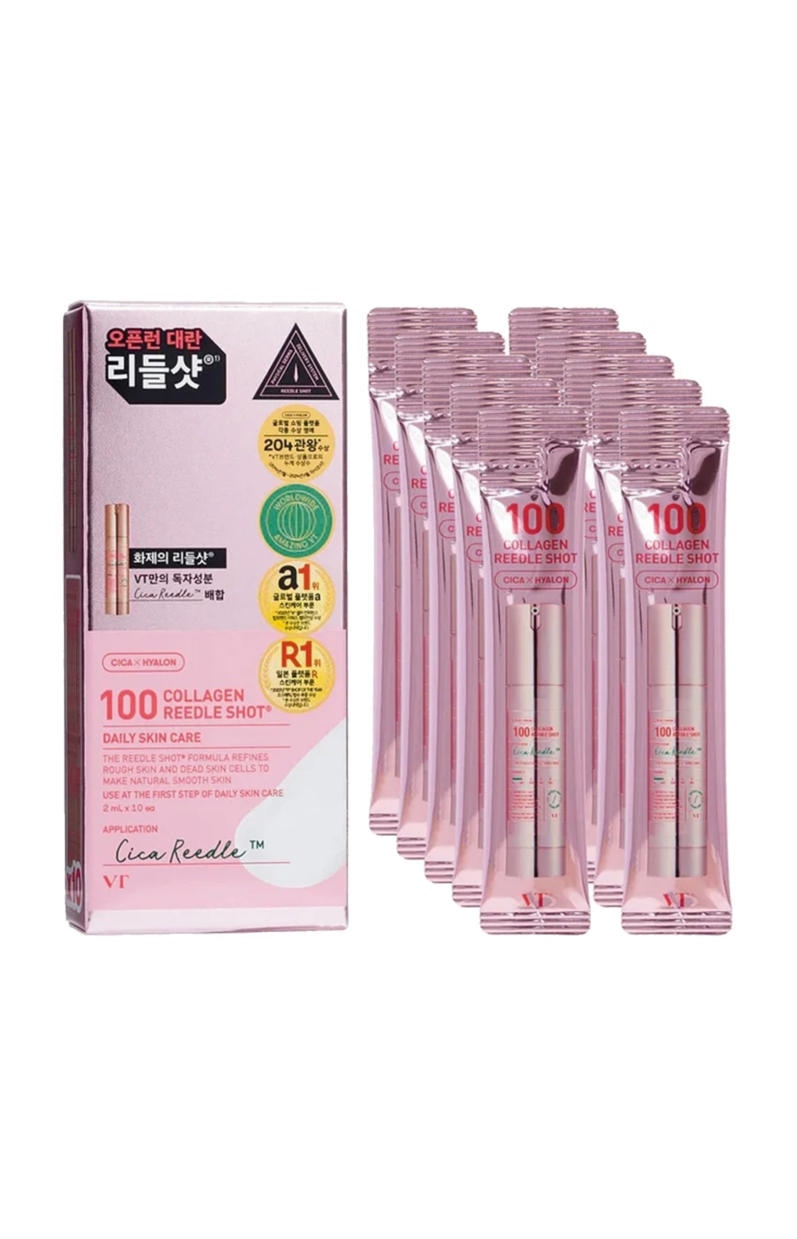 VT Cosmetics - Shots de sérum apaisant - Collagen Reedle shot 100 - Peaux sensibles - 10 x 2 ml