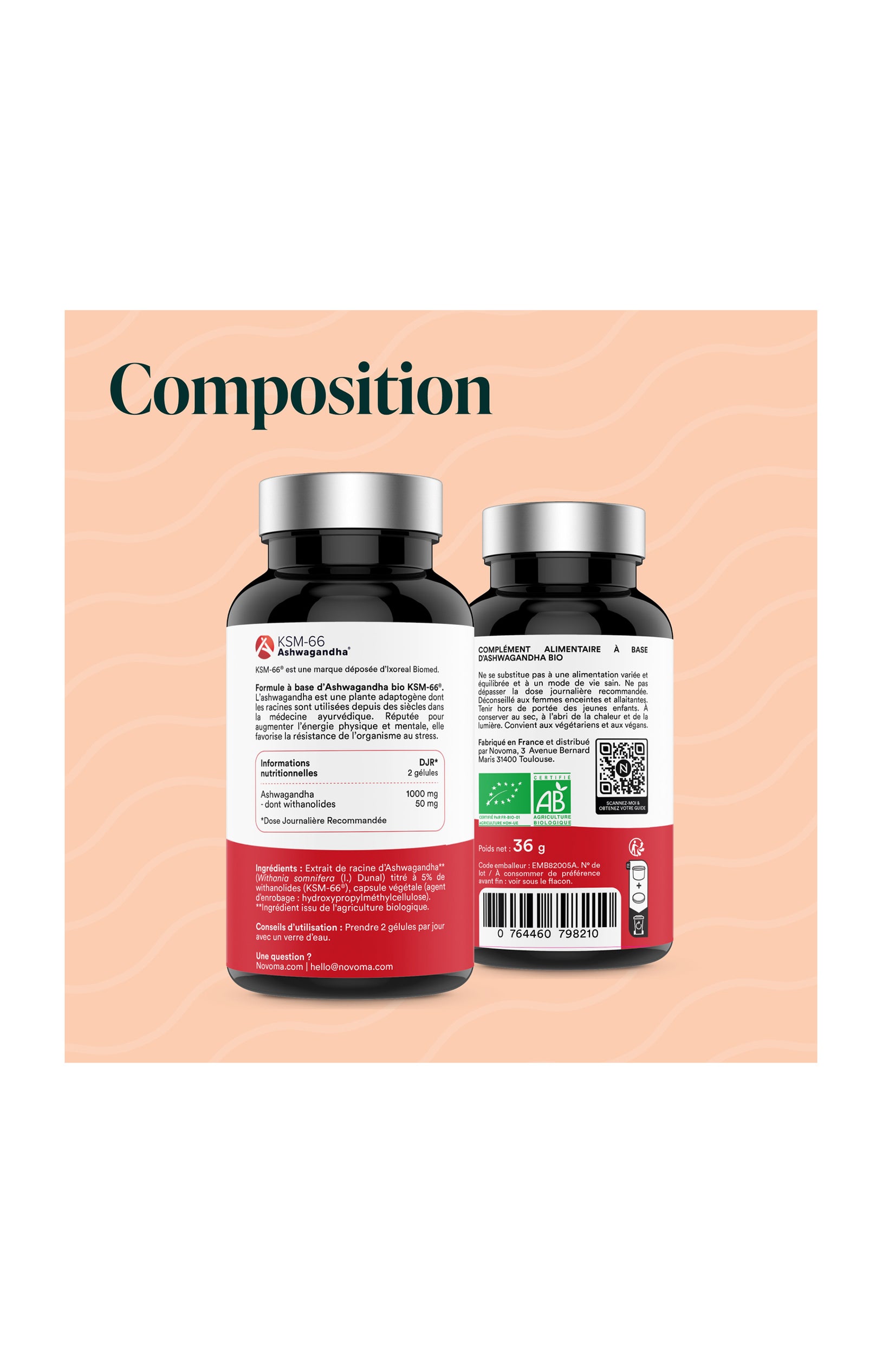 Ashwagandha Bio KSM-66® - Revitalisant & relaxant - 1 mois