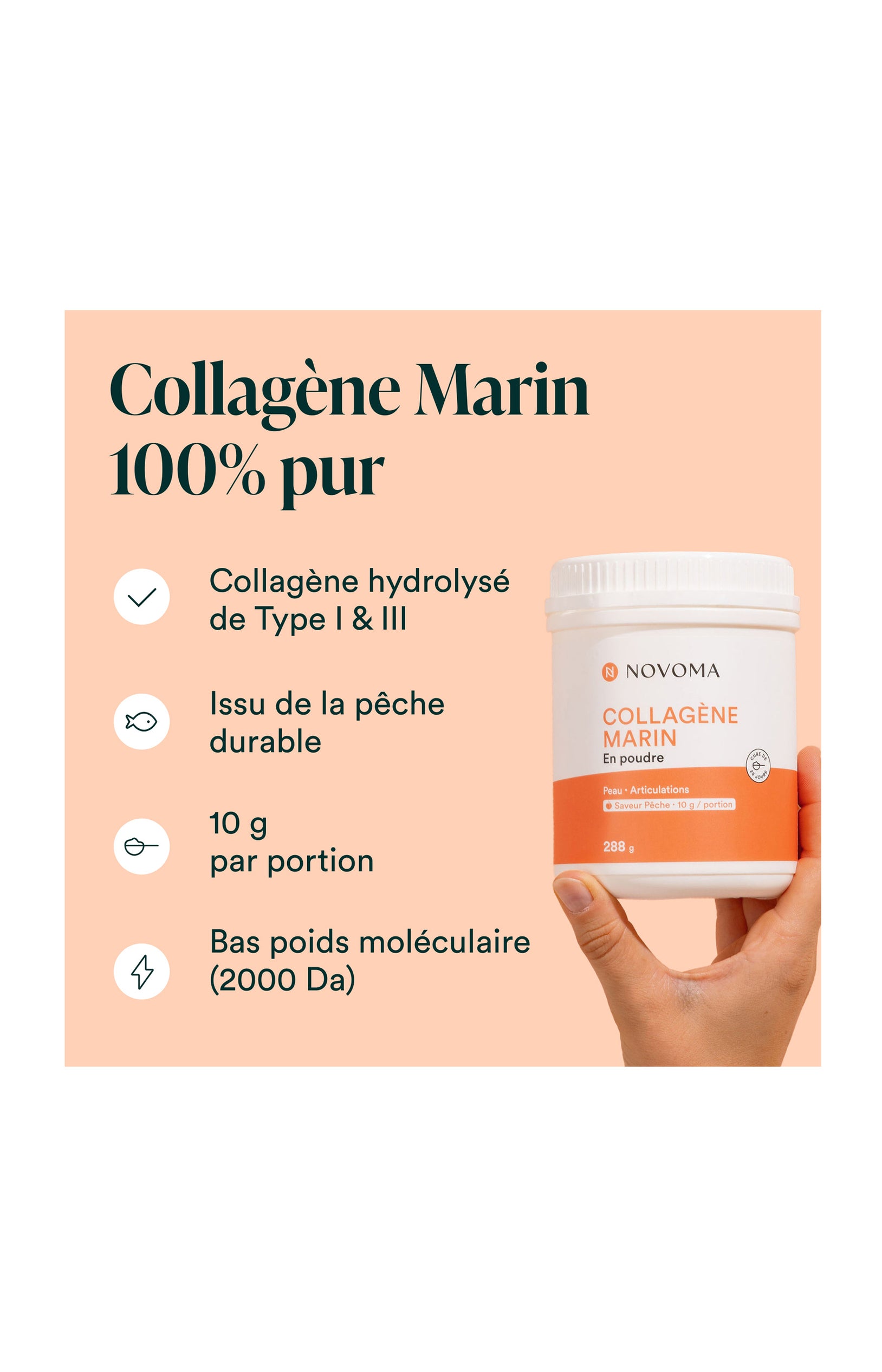 Collagène Marin - Peau & articulations - Saveur pêche - 3 x 28 jours