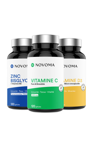 Pack Immunité - Zinc Bisglycinate, vitamine C & D3 - 3 x 120 gélules