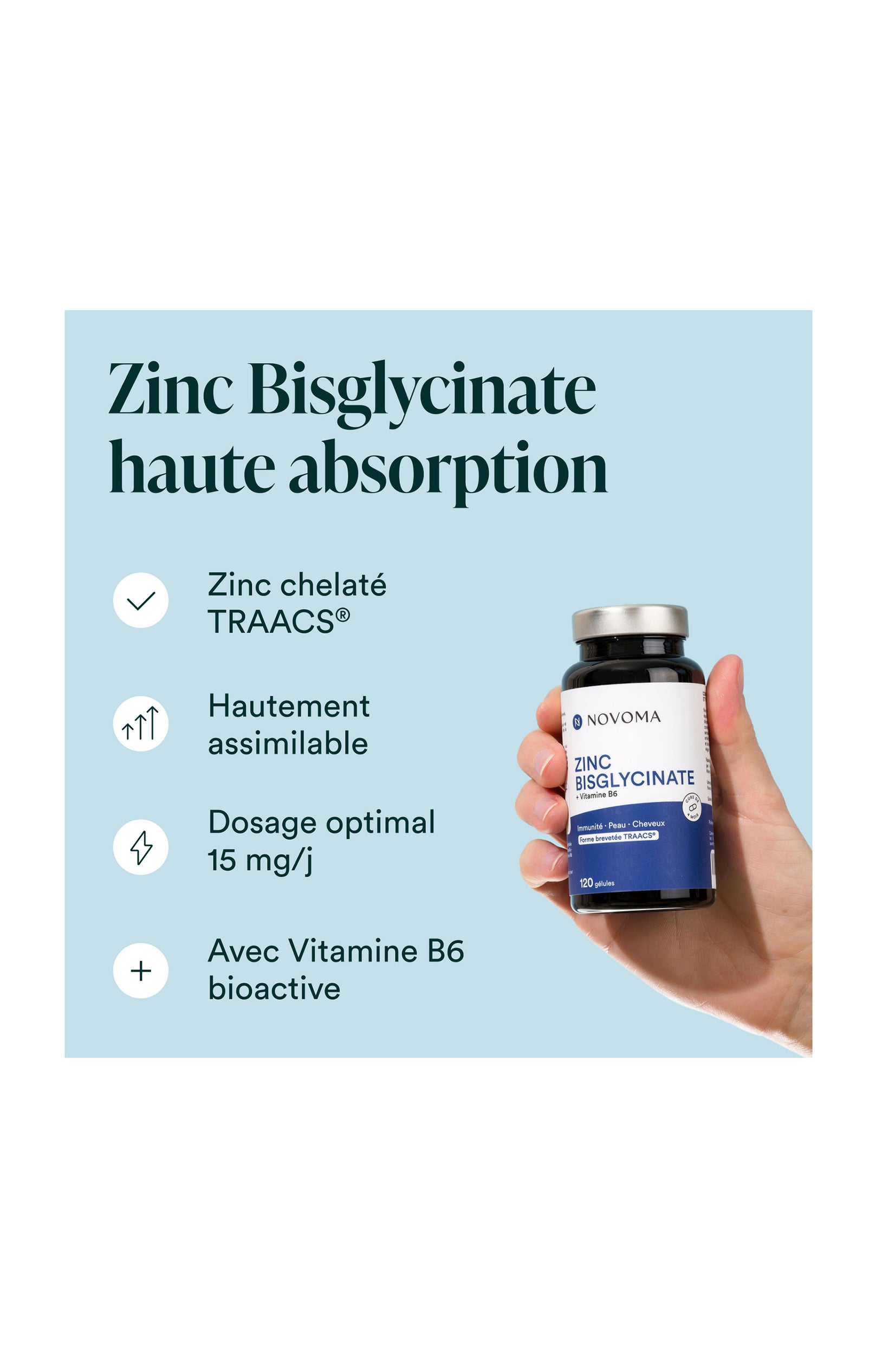 Zinc Bisglycinate - Immunité, peau & cheveux - 2 mois