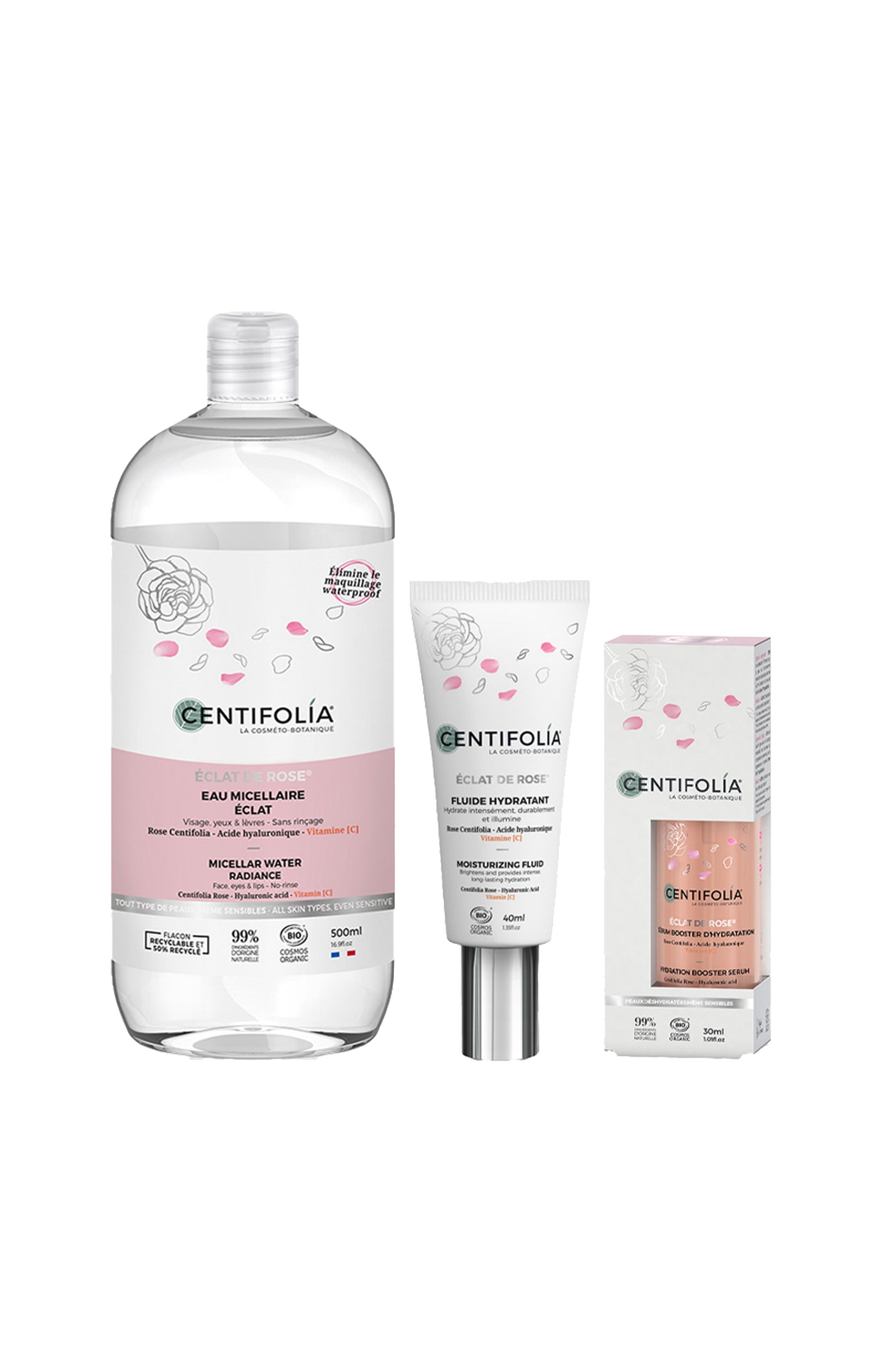 Routine éclat bio - Rose & acide hyaluronique - Visage - 3 produits