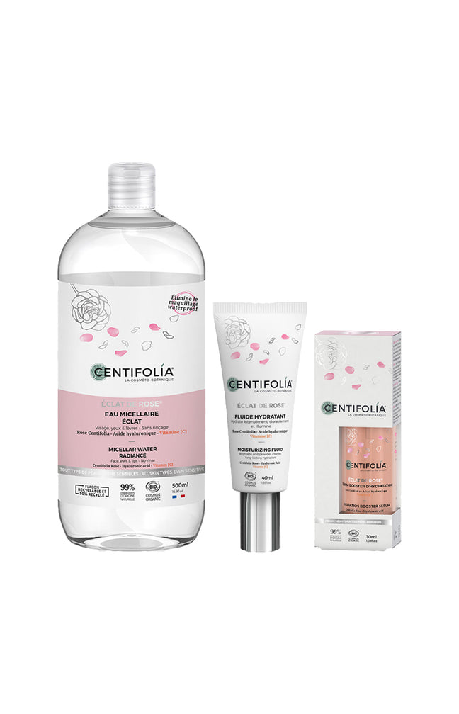 Routine éclat bio - Rose & acide hyaluronique - Visage - 3 produits