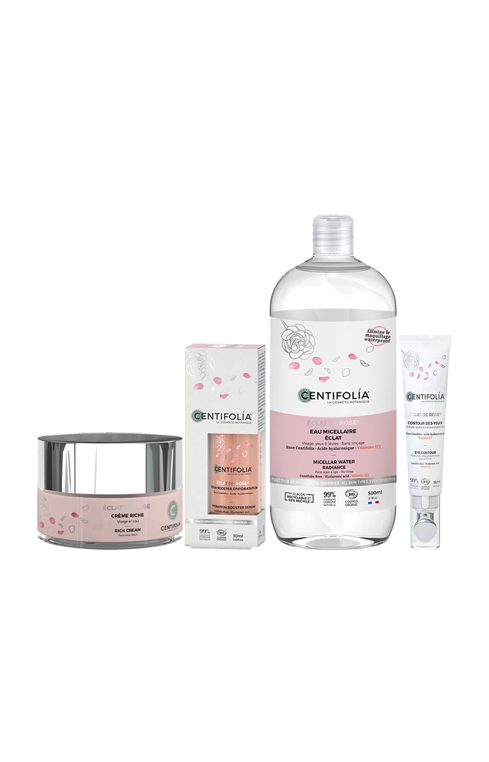 Routine éclat bio - Rose & acide hyaluronique - Visage - 4 produits
