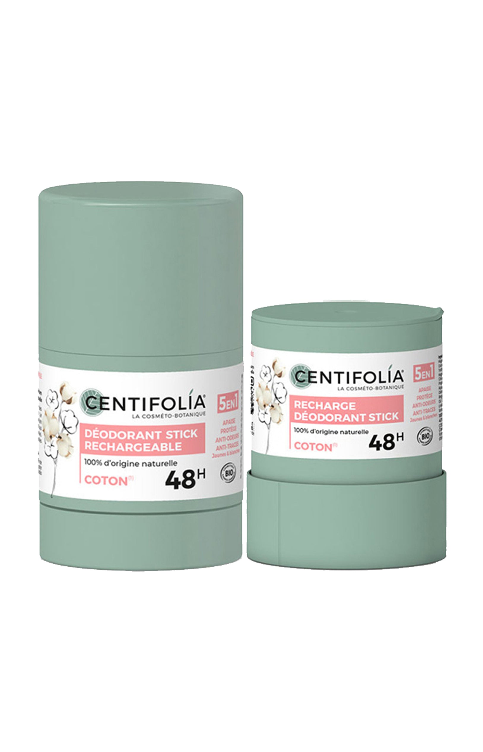 Déodorant stick efficacité 48h bio & recharge - Fleur de coton - 2 x 50 g