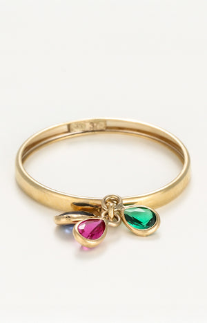 Bague 3 Pierres de couleurs - Or jaune 375/1000 & Zirconium