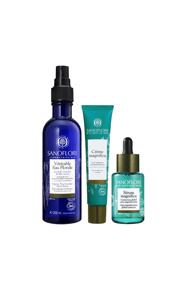 Eau florale lavande, sérum & crème bio - Peaux mixtes à grasses - 3 produits