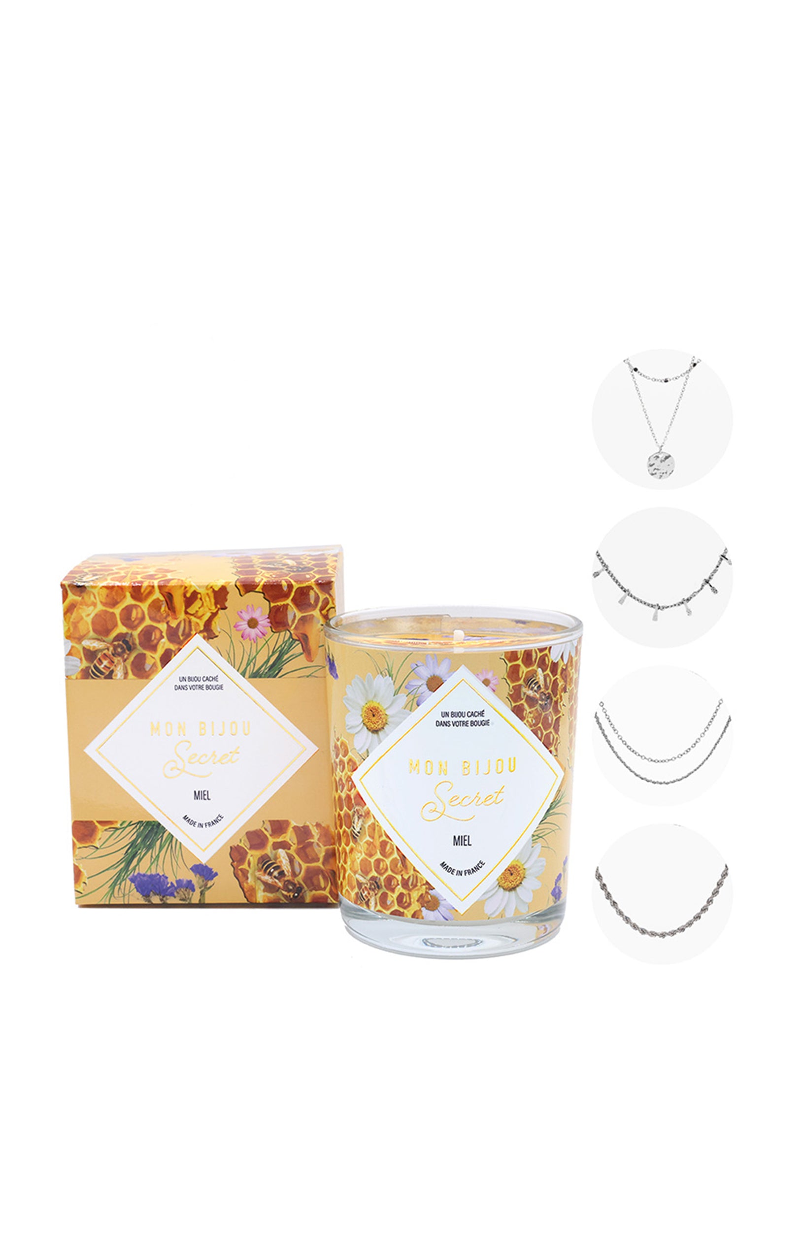 Bougie parfumée - Miel - Collier argenté - 40h