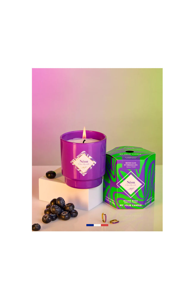 Bougie parfumée - Myrtille - Boucles d'oreilles dorées acier inoxydable - 180 g