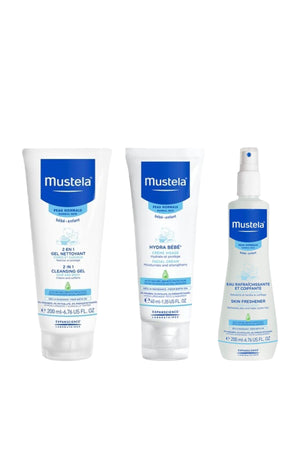 Essentiels soin bébé – Gel nettoyant, crème & eau coiffante