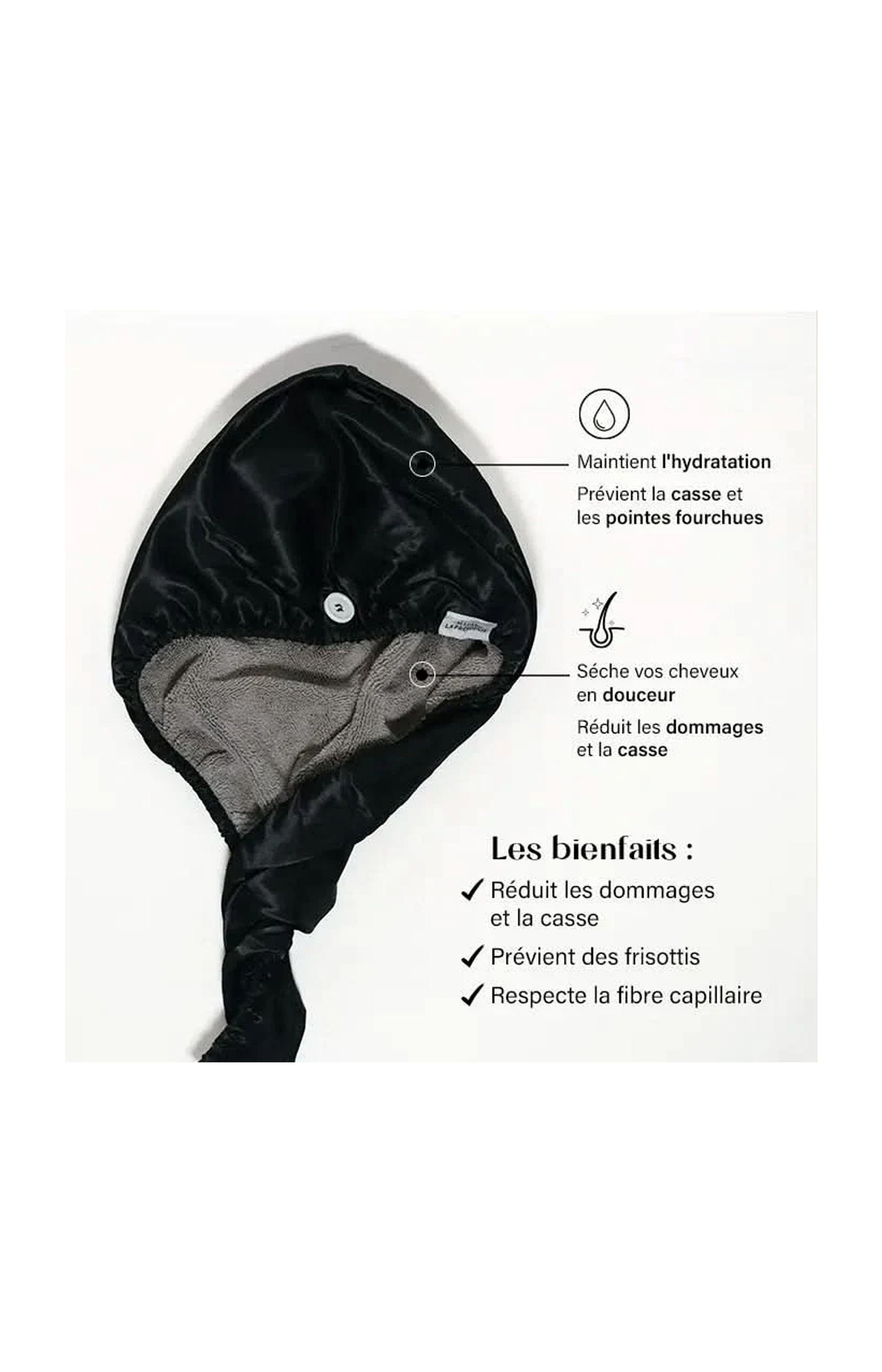 Serviette réversible microfibre & satin - Cheveux