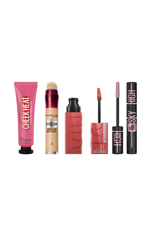 Lot routine mise en beauté - Blush, correcteur, encre à lèvres & mascara - 4 unités