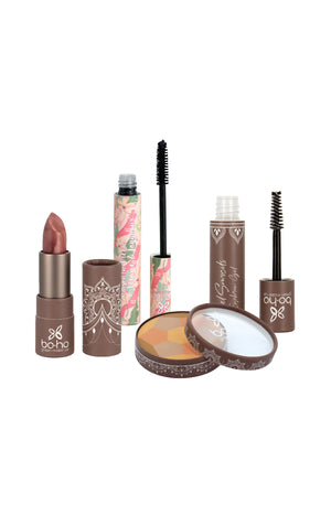 Routine maquillage - Rouge à lèvres, mascara, poudre & gel à sourcils - 4 unités