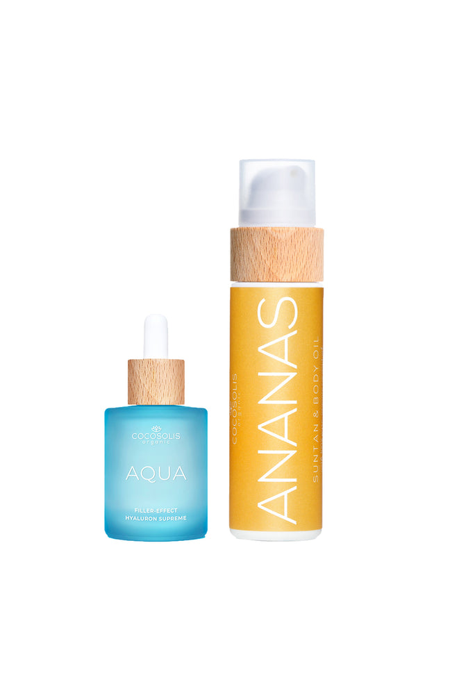 Huile de bronzage & sérum hydratant - Ananas & acide hyaluronique - Visage & corps