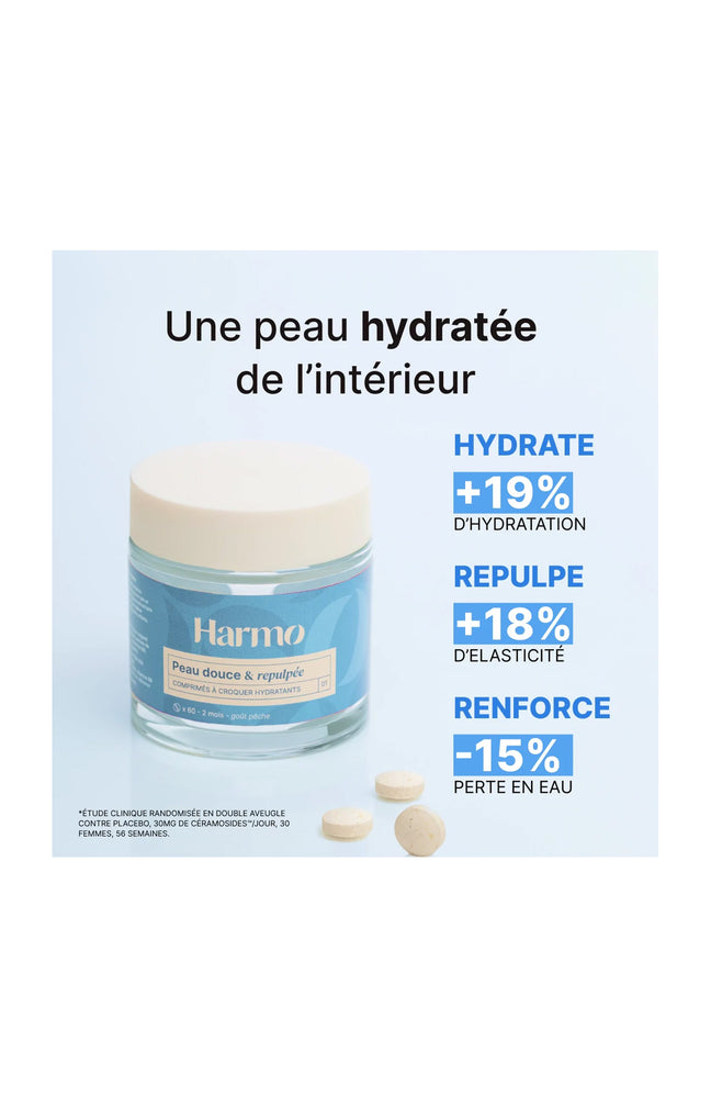 Comprimés à croquer hydratant - Acide hyaluronique & vitamine E - Pêche - 2 mois