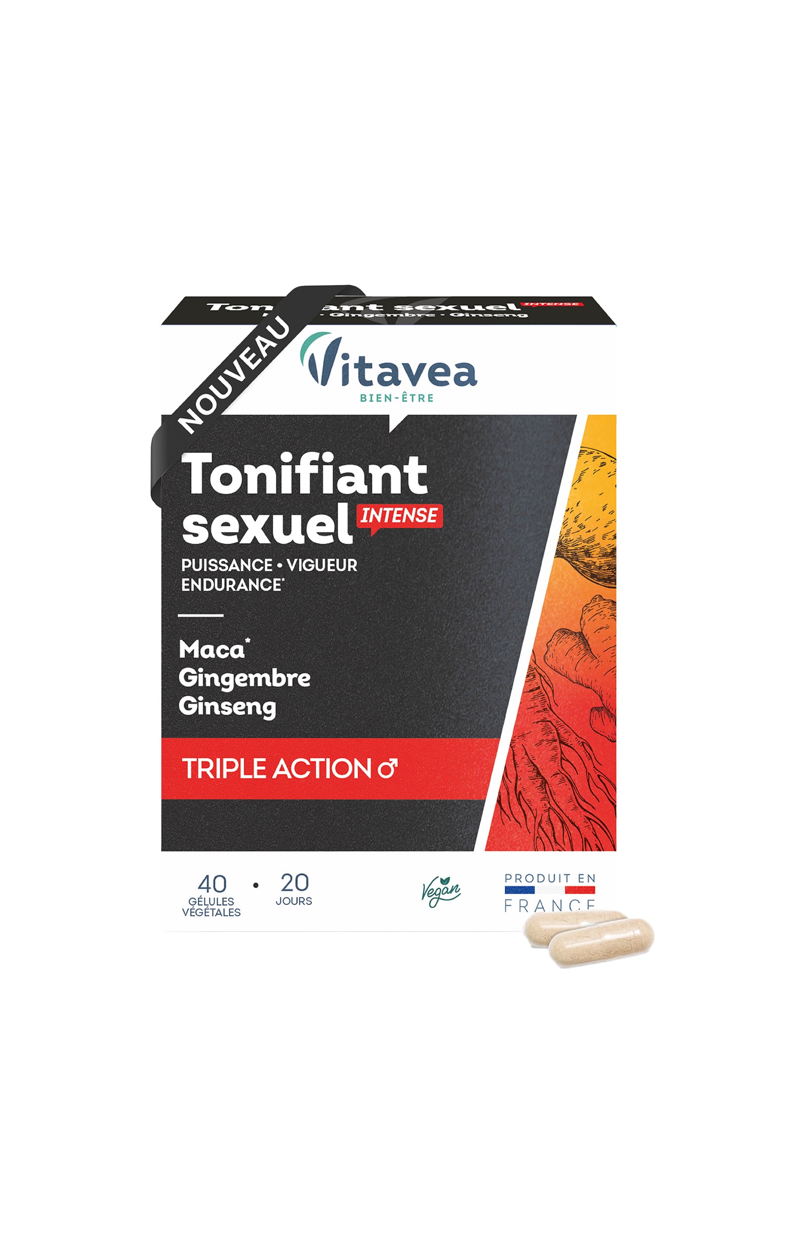 Tonifiants sexuels intenses - Maca & gingembre - Homme - 2 mois
