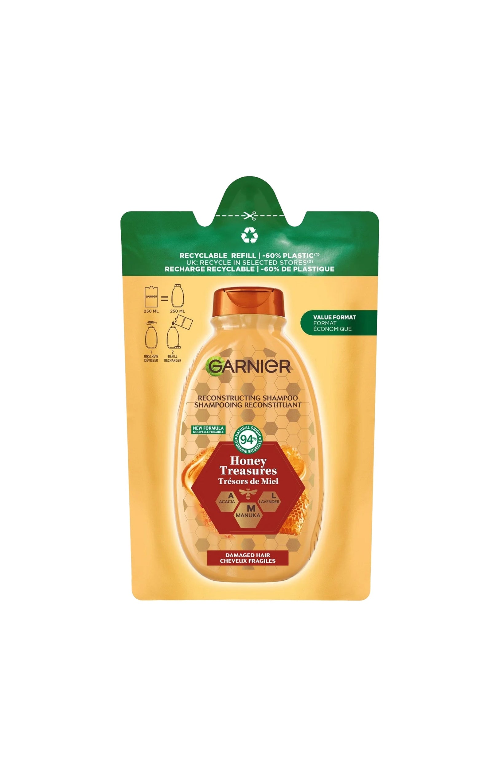 Eco-recharges shampoing reconstituant - Trésors de miel - 2 x 250 ml