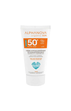 Crème solaire hypoallergénique SPF50 bio - Aloe vera & huile de jojoba - Peaux sensibles - 50 g
