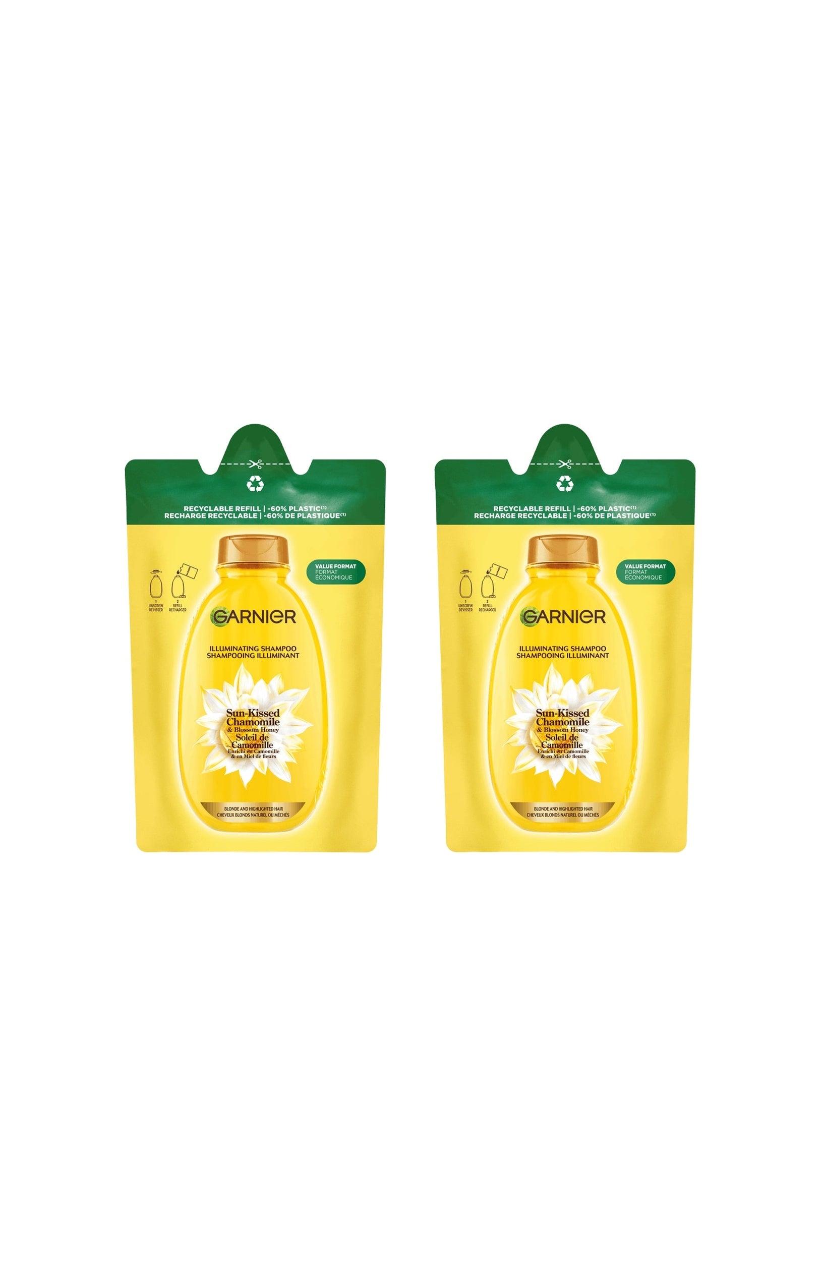 2 éco-recharges shampoing illuminant - Soleil de camomille - 250 ml