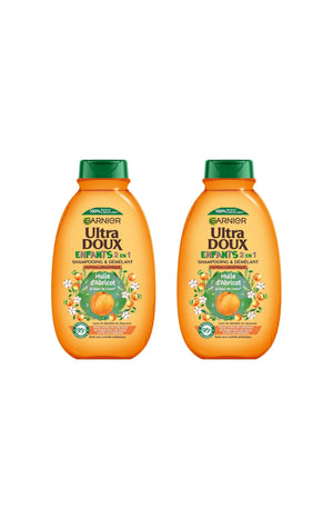 2 shampoings démêlants 2-en-1 - Huile d'abricot & Fleur de coton - Enfant - 600 ml