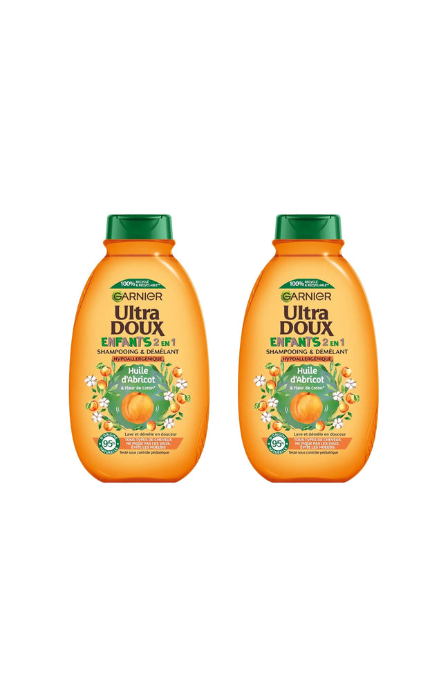2 shampoings démêlants 2-en-1 - Huile d'abricot & Fleur de coton - Enfant - 600 ml