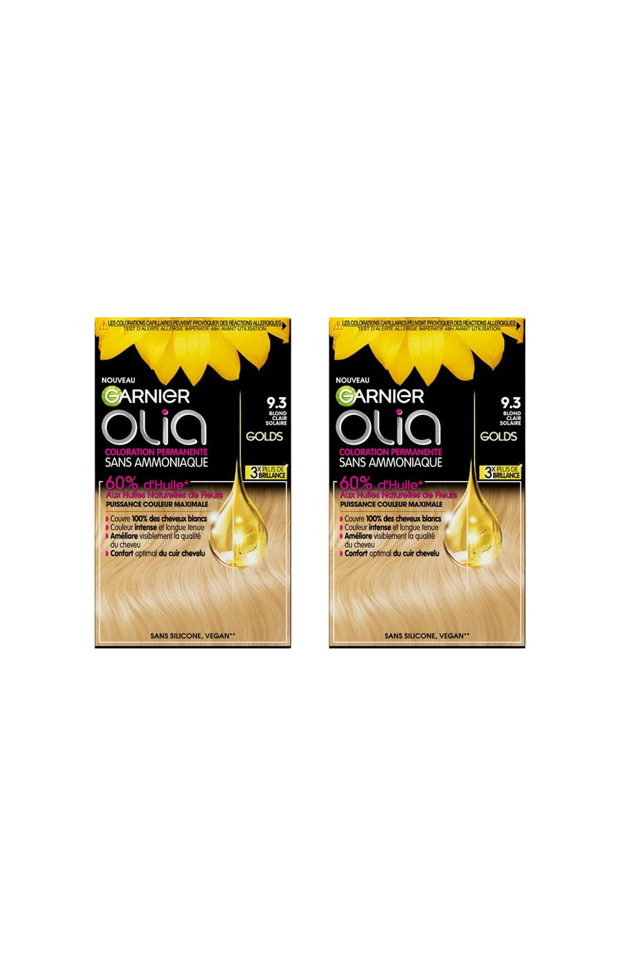 2 kits colorations permanentes - 9.3 blond clair solaire