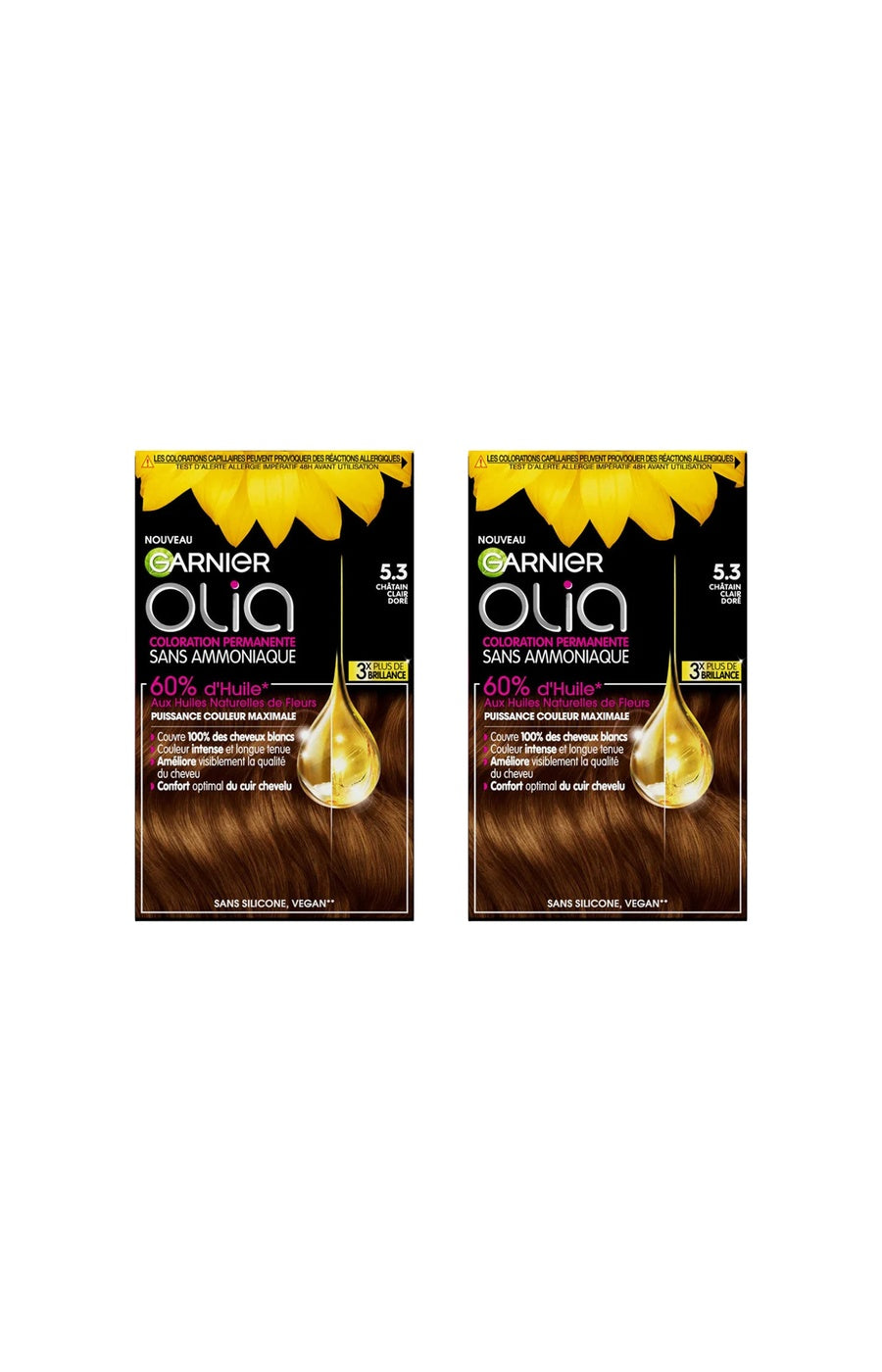 2 kits colorations permanentes - 5.3 châtain clair doré