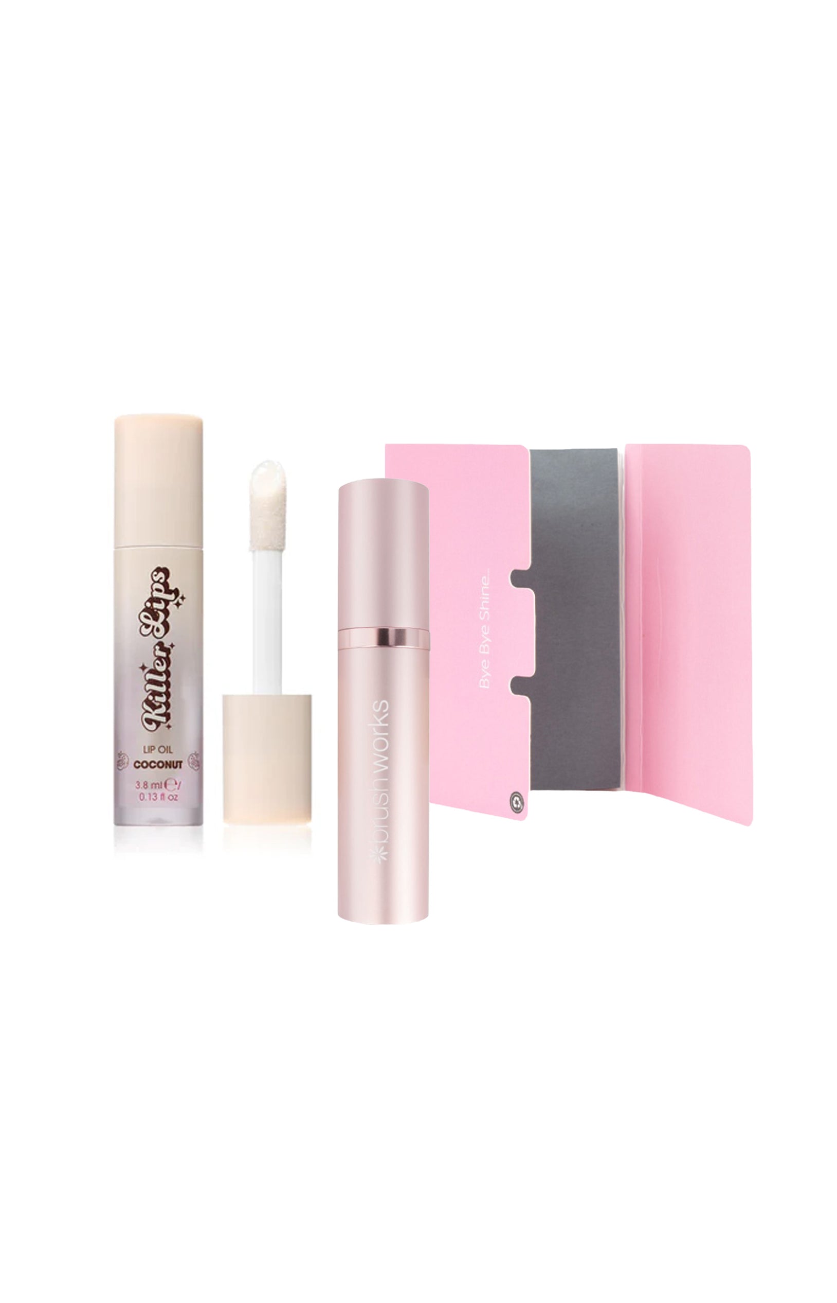 Trio essentiels de la trousse - Huile à lèvres, papier matifiant et vaporisateur parfum