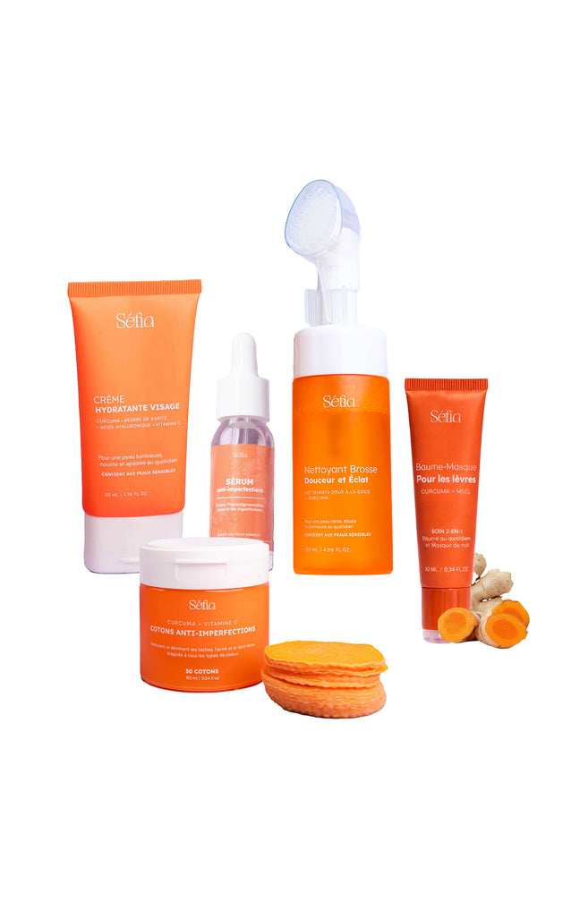 Routine soins - Cotons, crème, sérum, nettoyant & baume à lèvres