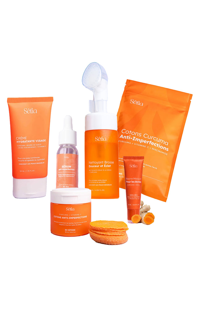 Routine soins - Crème, sérum, nettoyant, baume à lèvres, cotons & recharge