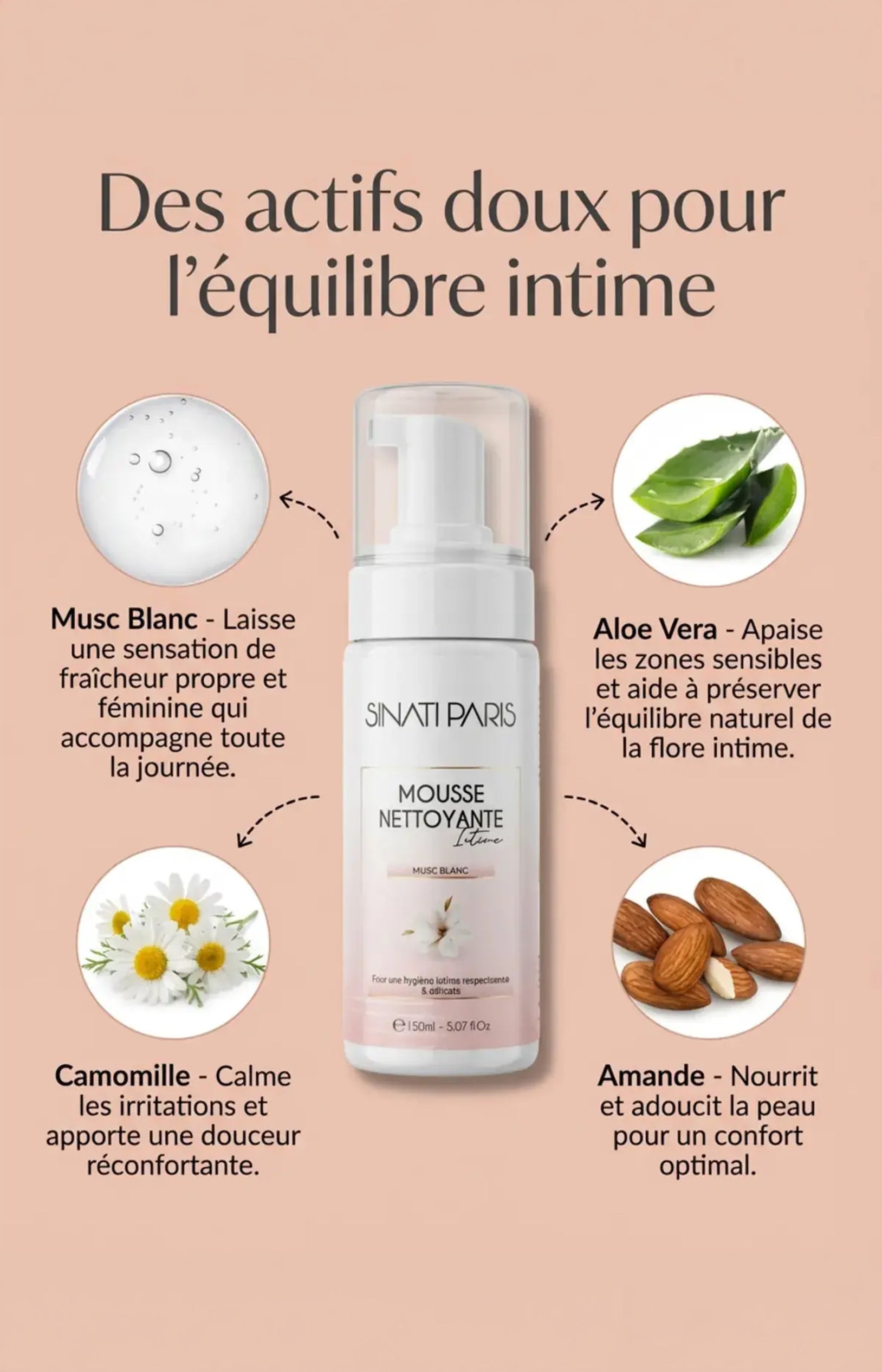 Mousse intime nettoyante - Musc Blanc - Corps - 150 ml
