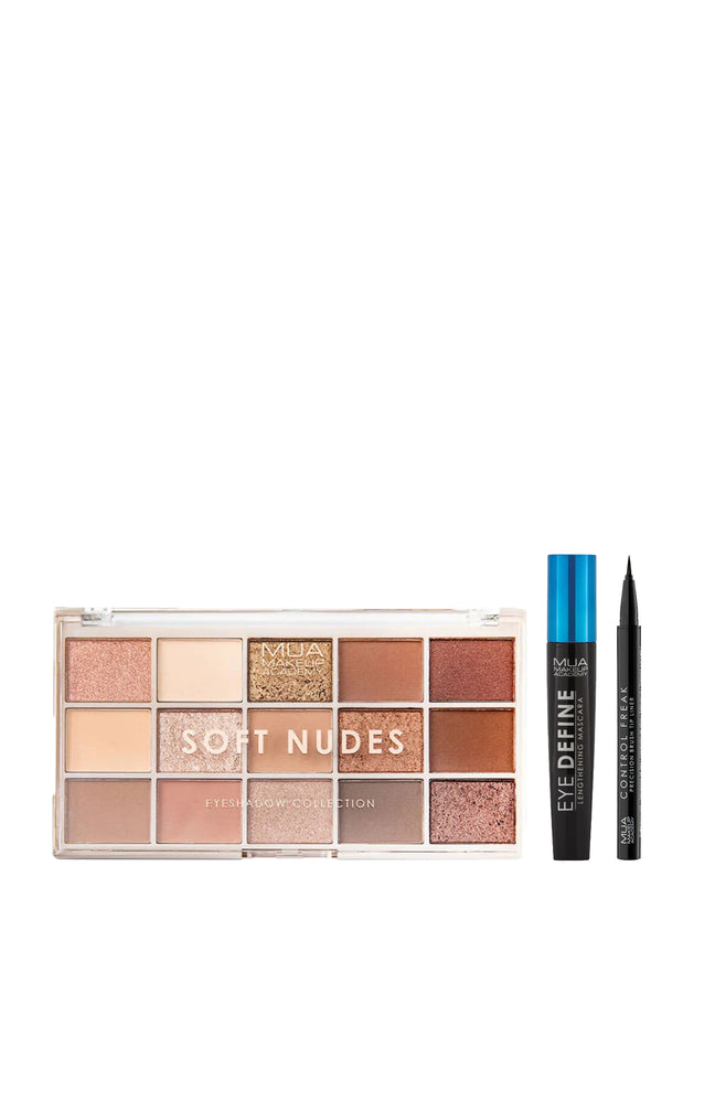 Mascara, eyeliner & Palette de 15 ombres à paupières - Soft Nude