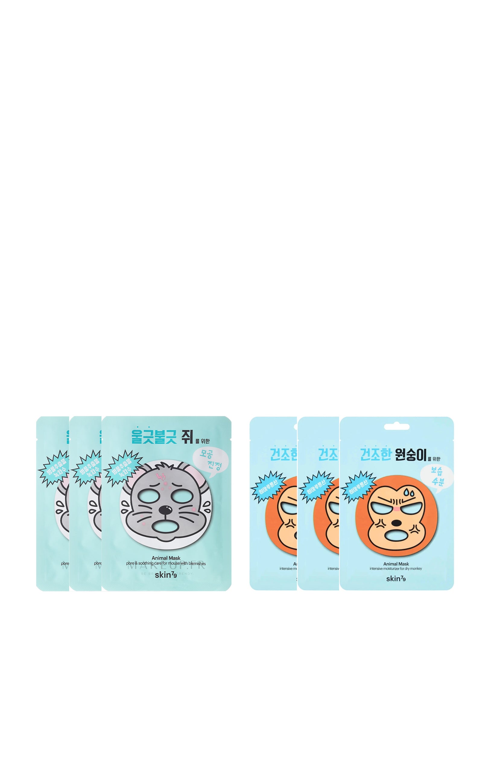 Pack masques peaux grasses & sèches - Animals - Visage - 6 unités
